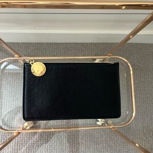 Stella McCartney Black Leather Zip Pouch with Gold Signet Charm